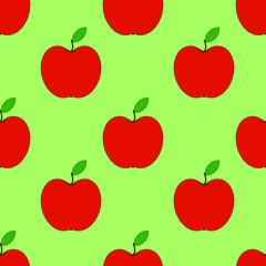 red vector apples. seamless print for print or fabric. fruits on green background