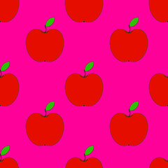 red vector apples. seamless print for print or fabric. fruits on pink background