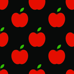 Obraz premium red vector apples. seamless print for print or fabric. fruits on black background
