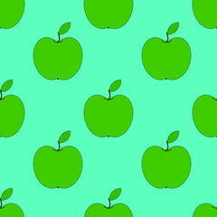 green vector apples. seamless print for print or fabric. fruits on blue background