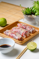 Rice paper envelopes. Vietnamese vegetarian dish sprinkled with sesame seeds