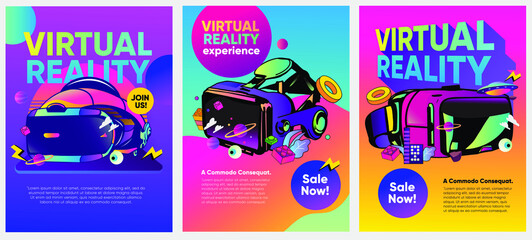 Three various Concept Promotion layout VR Virtual or augmented Reality Vector Illustration  for banner landing page or poster