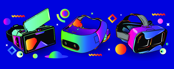 Vector Set Illustration VIRTUAL REALITY GLASSES, technology, glasses,headset, Abstract Background using For Web or poster