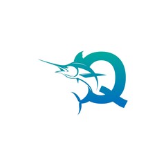 Letter Q logo icon with fish design symbol template