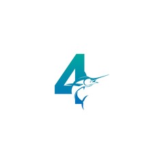 Fototapeta na wymiar Number 4 logo icon with fish design symbol template