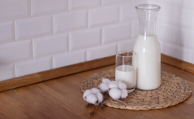 Fototapeta na wymiar Happy Day of Milk. Milk jug and glass on light background