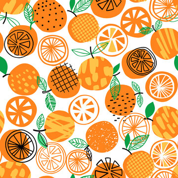 Orange seamless pattern vector illustration. Summer fruit design