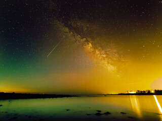 Fototapeta na wymiar Beautiful beach Landscape with a Galaxies Sky. 