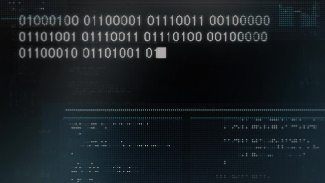 Binary numbers run on digital screen. Hacker code, background animation. Cyber ​​security animation on black.