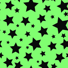 black vector stars on a green background. seamless print for clothing or print. abstract stars.