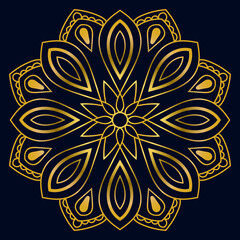 Cute gold Mandala. Ornamental round doodle flower isolated on white background. Geometric decorative ornament in ethnic oriental style.