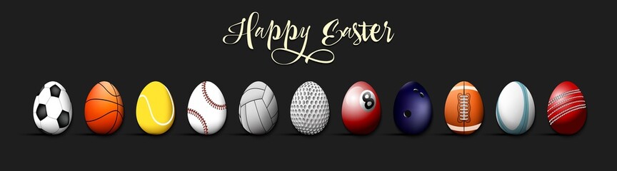 Happy Easter. Set eggs in the form of sport balls