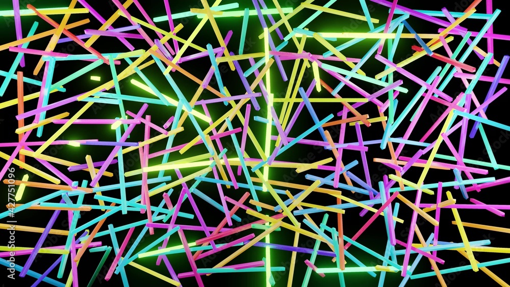 Poster 3d render. 3d abstract simple geometric background with multicolor rectangles like light bulbs flash