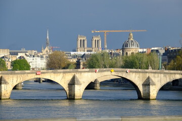A view on Notre Dame de Paris view from a bridge of Paris. The 14th april 2021, Paris, France.