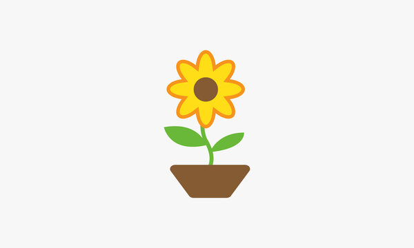 plant pot sunflower logo design vector.