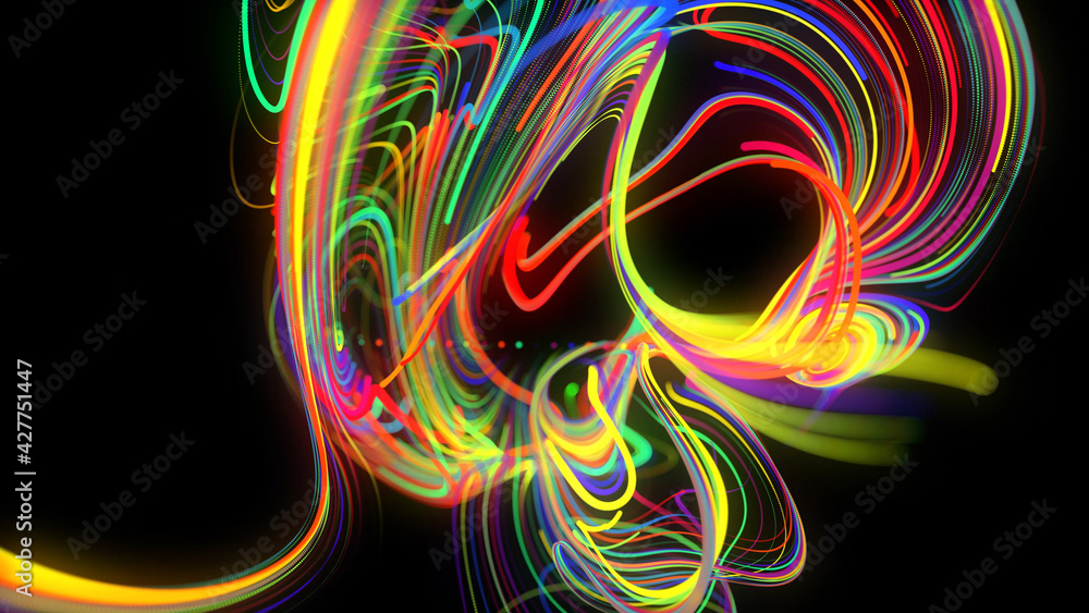 Poster abstract background glow lines or light streaks. running lights particles form in 3d space glowing b
