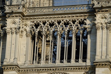 A close up on Notre Dame de Paris during its reconstruction. The 14th April 2021, Paris center France.