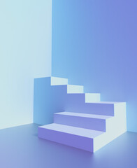 Podium stairs, platform staircase, 3D pedestal ladder background. Podium stand with stage ladder steps, product display studio room background