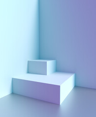 Podium stairs, platform staircase, 3D pedestal ladder in studio background. Podium stand with stage ladder steps, product display room background