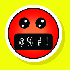 Cute gradient social media face with symbols on mouth emoji on yellow background. Royalty-free.