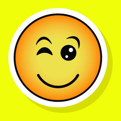 Cute gradient social media winking face star emoji on yellow background. Royalty-free.