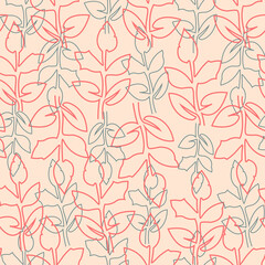 Seamless floral pattern. Trendy line art design for wallpaper, textile design, packing, fabric. Modern vibrant abstract flowers and leaves.