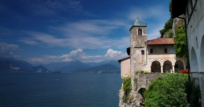 Hermitage of Santa Caterina del Sasso, Leggiuno, Lombardy, Italy. 4K DCI