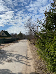 road in the countryside, beautiful sky, clouds