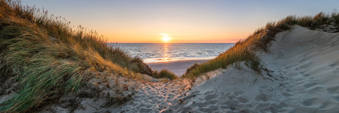 Dune beach panorama at sunset