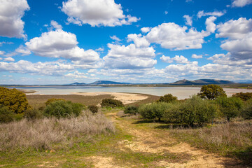 Fototapeta premium Panoramic view of the lagoon “Fuente De Piedra”. Picture taken 20.03.2021.