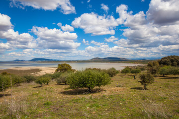 Fototapeta premium Panoramic view of the lagoon “Fuente De Piedra”. Picture taken 20.03.2021.