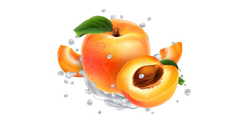 Fototapeta na wymiar Apricots in splashes of yogurt or milk.