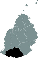 Black highlighted location map of the Mauritian Savanne district inside gray map of the Republic of Mauritius