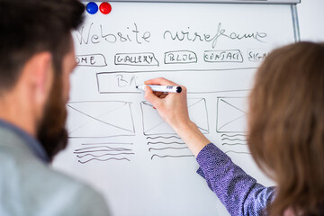 UI UX designer drawing new website wireframe