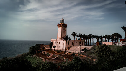 Fototapeta na wymiar photo mnare danCape Spartel, promontory at the entrance to the Strait of Gibraltar, 12 km West of Tangier, Morocco.s le quartier du maroc