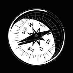 compass white on black background