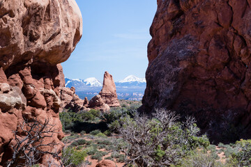 Scenic landscape in the Windows section of Arches National Park - Moab, Utah, USA