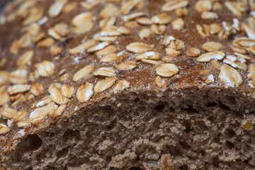 Macro view of a piece of cut seed bread.