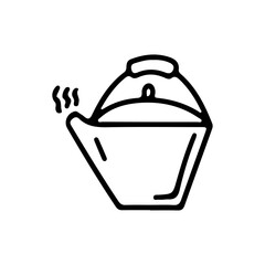 Hand drawn kitchen kettle in doodle style isolated on white background. Teapot vector outline illustration. Design for print, web, mobile and infographics, textile