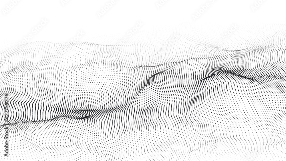 Poster dynamic wave on white background. wave of particles. futuristic point wave. design for poster. techn