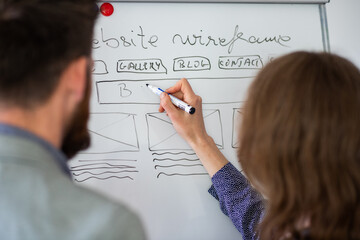 UI UX designer drawing new website wireframe