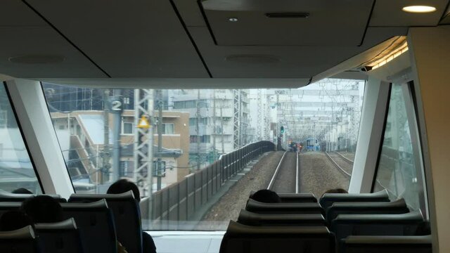 
Kanagawa,Japan-April 5, 2021: View of Kanagawa prefecture from the front car of Odakyu Romancecar
