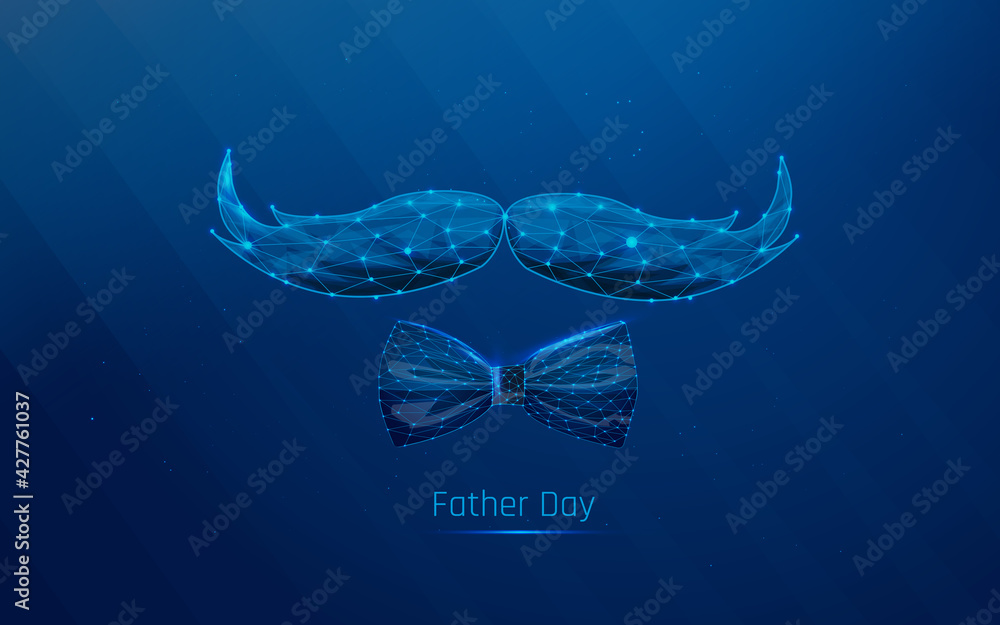 Poster vector fathers day illustration. abstract line and point.mustache and bow tie on dark-blue backgroun