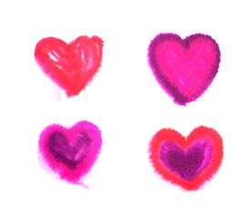 Hearts painted with watercolor. Aquarelle illustration.