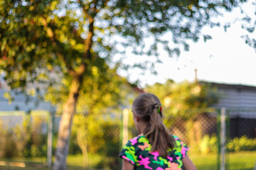 Defocus abstract bright yellow colorful sport background. Person back. Skate penny board. Girl run. Stylish youth culture backdrop. No focus. Out of focus