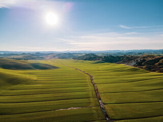 Outstanding countryside landscape in Crete Senesi, Tuscany, Italy.  Aerial view, drone shot.