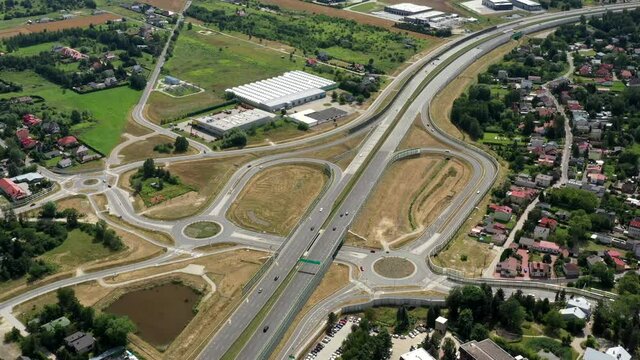 Nadarzyn Highway Exit at Expressway S8, Warsaw, Poland, Aerial Establishing