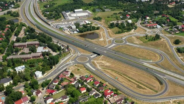 Timelapse at Nadarzyn Highway Exit at Expressway S8, Warsaw, Poland, Aerial