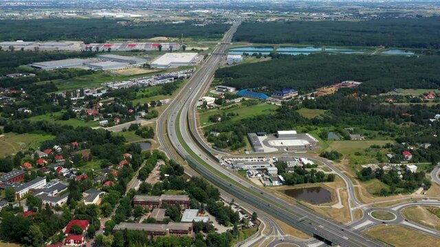 Expressway S8, Highway Connecting Warsaw, Poland, Aerial Establishing