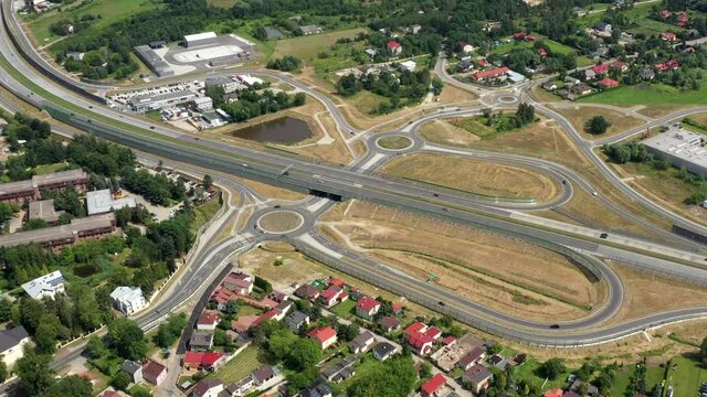 Nadarzyn Highway Exit at Expressway S8, Warsaw, Poland, Aerial Circling